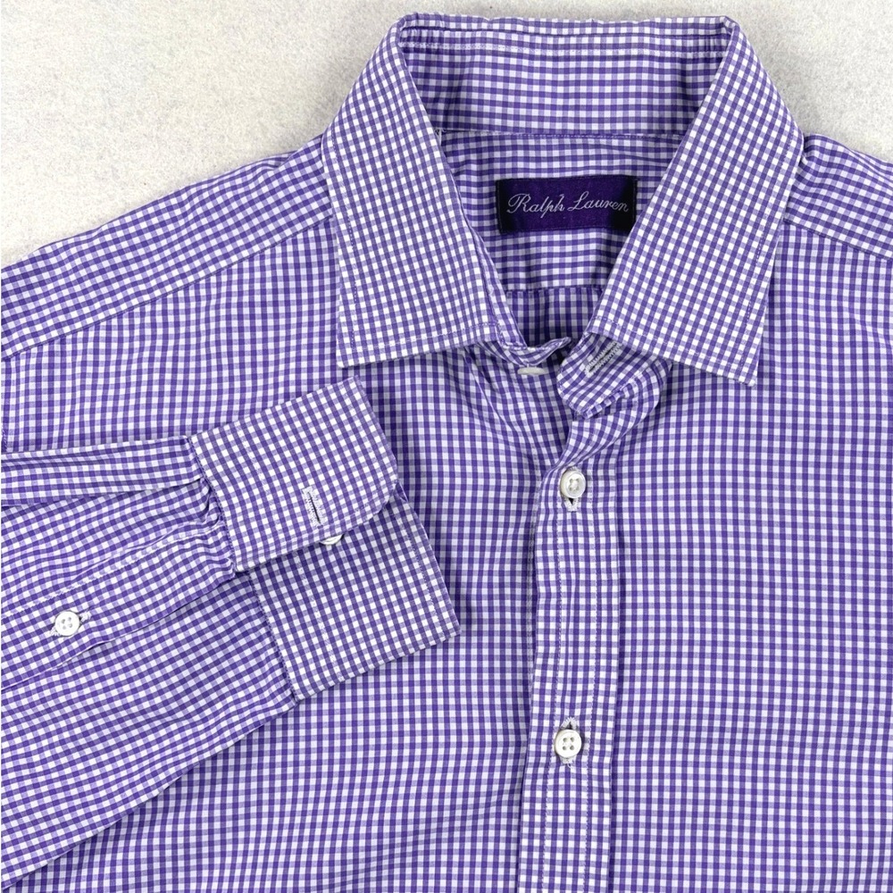 Ralph Lauren Purple Label Mens Gingham Check Shirt Purple White Made in Italy 16